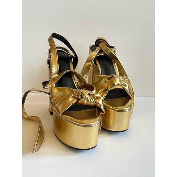 Metallic Lace Up Chunky Heel Platform Heels Open Toe Size 37 or 6.5 - Picture 4 of 11